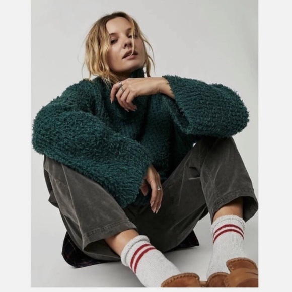 Free People Canyon Green Fuzzy Turtleneck Pullover Sweater - Picture 4 of 10